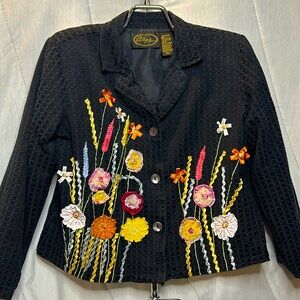 Alex Kim Petite Large PL Art to Wear Floral Ribbon Flowers Black Year Round Use